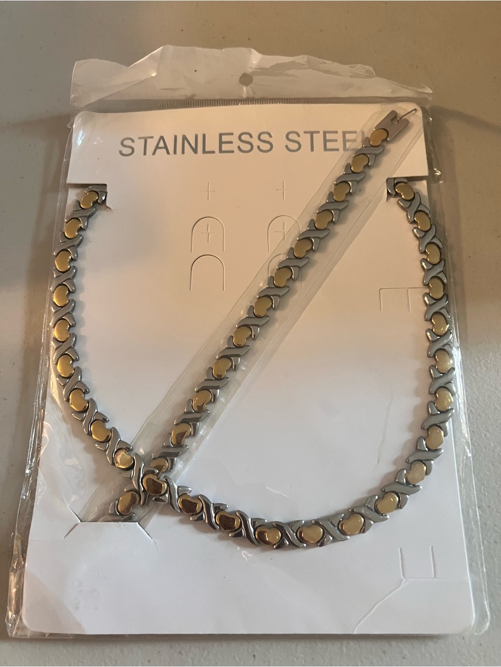 Two-Tone Stainless Steel Heart Link Watch Bracelet - Gold & Silver